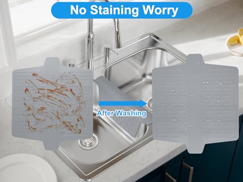 VELOVYO Sink Saddle, Divider Mat, Kitchen Sink Mat, Silicone Protector, No Smell, Never Stain, Ultra Soft, 12.83'' x 11.1'' - Image 3