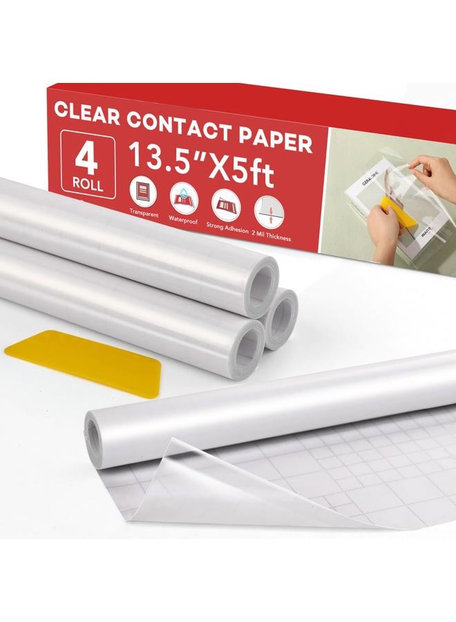 ZENOWICK 4 Rolls Clear Contact Paper, Plastic Book Covers 13.5 in x 5 ft, Contact Paper Peel and Stick, Clear Self Adhesive Protective Liner Papers Protector for Crafts Paperback Textbook Hard Covers Documents - Image 1