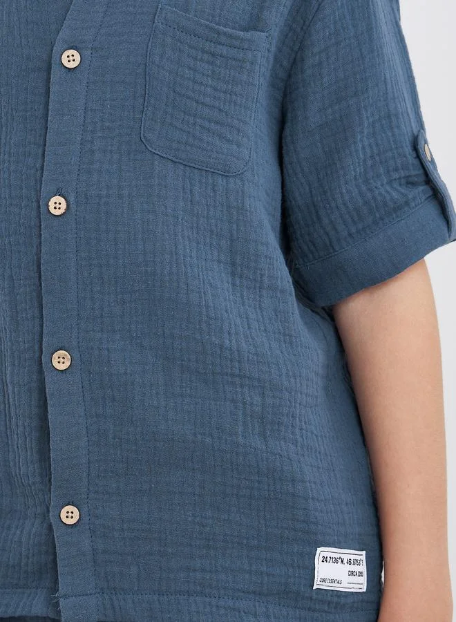 Styli Styli Double Gauze Plain Shirt and Shorts Set