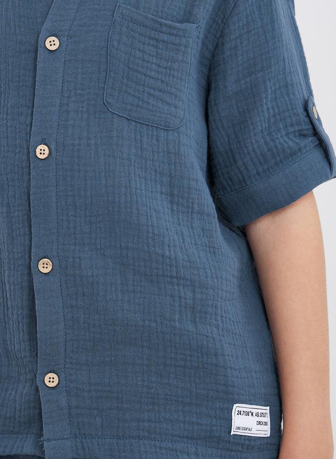 Styli Double Gauze Plain Shirt and Shorts Set - Image 3