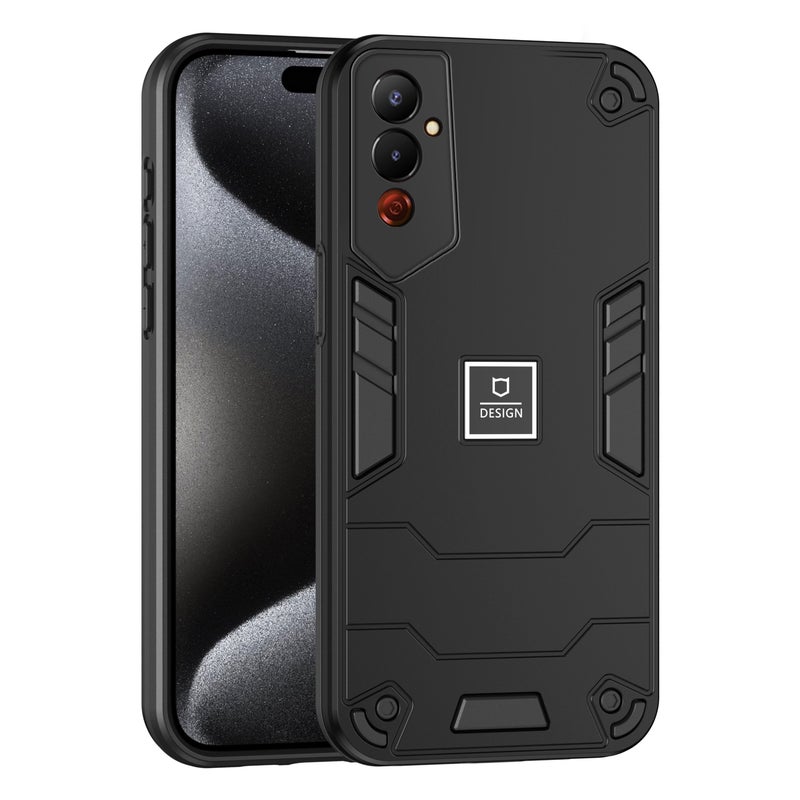 HuHa Case Cover For Tecno Pova 4 2 in 1 Shockproof Phone Case(Black) - Image 1