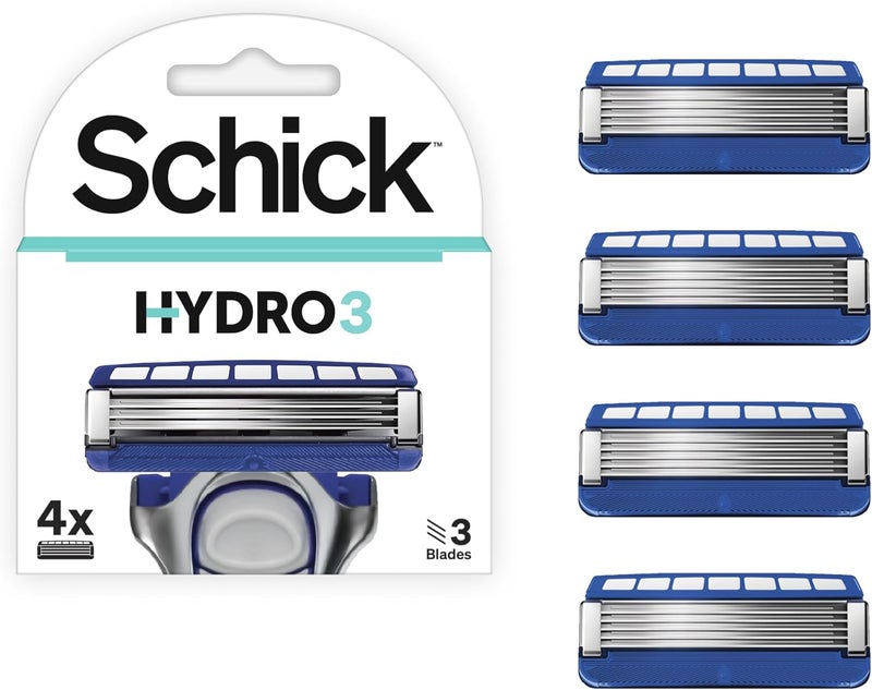 schick شيفك هايدرو 3 شفرات ثلاثية لتعبئة ماكينة الحلاقة - 4 قطع مع خزان جل مرطب وحراس للبشرة - Image 1