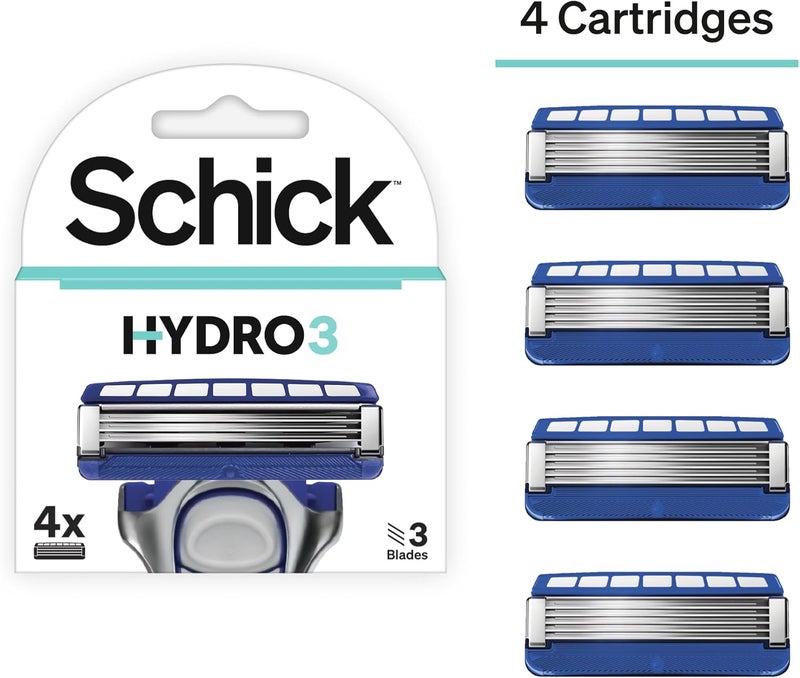 schick شيفك هايدرو 3 شفرات ثلاثية لتعبئة ماكينة الحلاقة - 4 قطع مع خزان جل مرطب وحراس للبشرة - Image 2
