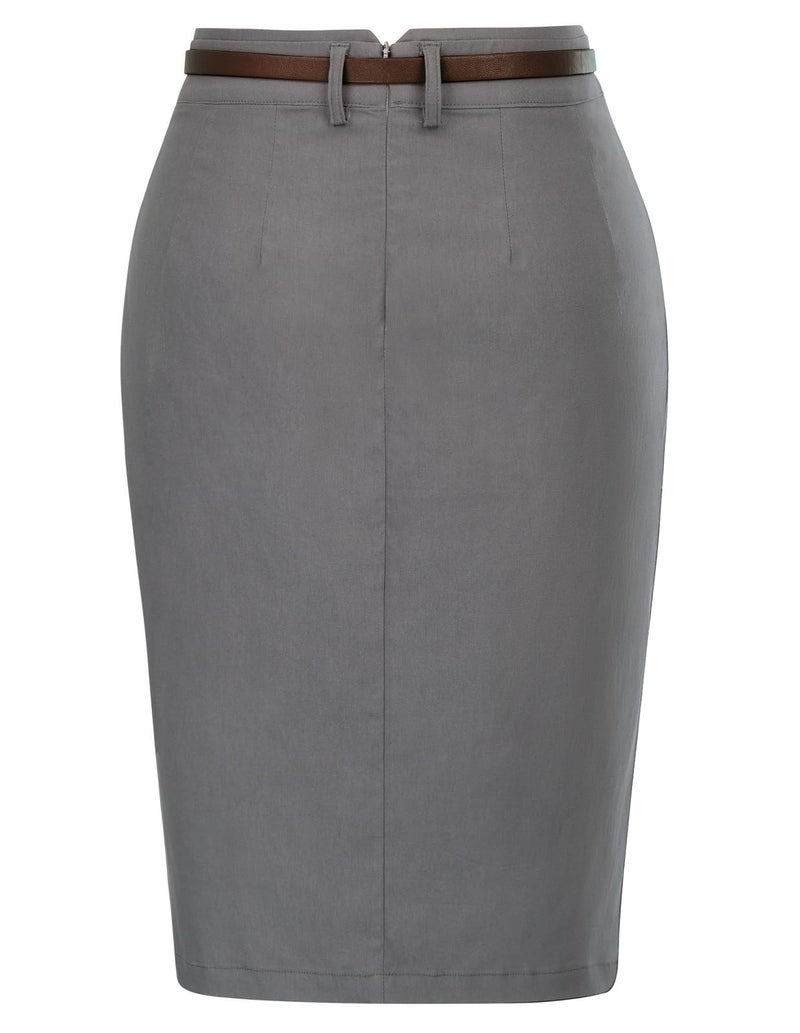 Kate Kasin Women Slim Hip-Wrapped Skirt Stretch Professional Office Pencil Skirts Dark Grey M - Image 2