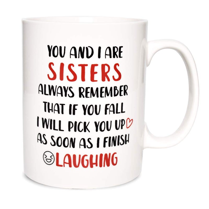 كوب قهوة مضحك للأخت هدايا عيد الميلاد آمن في غسالة الصحون والميكروويف نحن أخوات