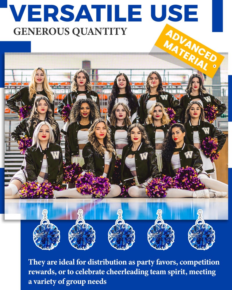 Remuuly 20 Pcs Cheer Pom Pom Keychain Cheerleader Gifts Cheerleading Keyring Charm Foil with Keychain Hooks for Women Accessories (Blue Silver) - Image 5