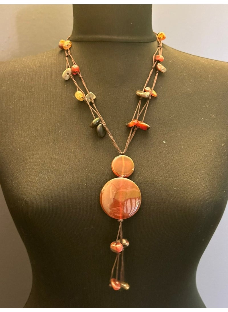 Gönülden Tasarım Heart Design Natural Stone Beaded Colorful Glass Stone Women's Necklace Length 25 cm  - Image 1