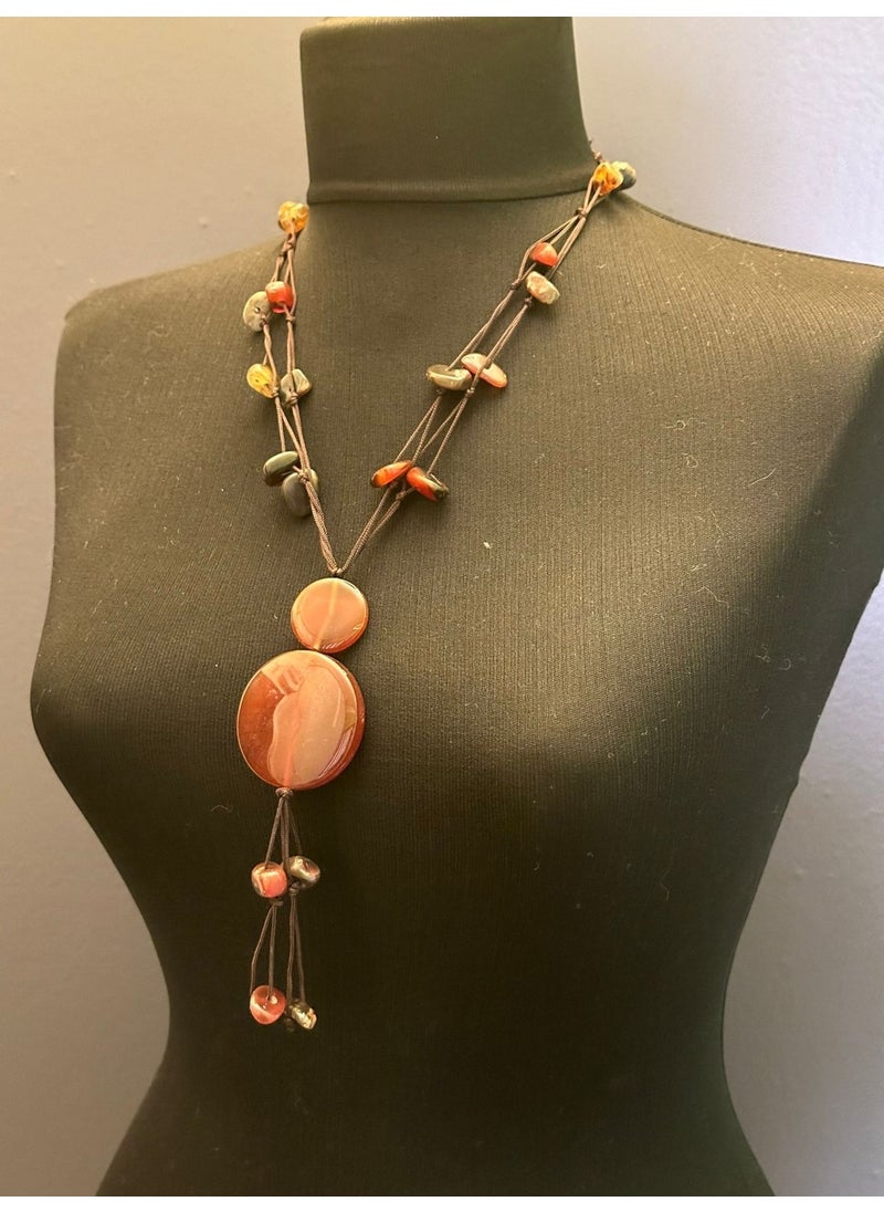 Gönülden Tasarım Heart Design Natural Stone Beaded Colorful Glass Stone Women's Necklace Length 25 cm  - Image 3