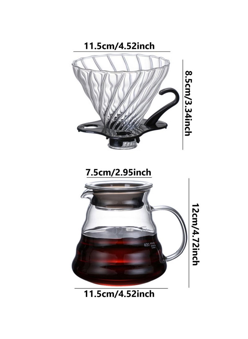 Pour Over Coffee Dripper 600ML Glass Coffee Maker with Filter Cup and Paper Hand Drip Coffee Brewer Portable Handmade Coffee Drip Kettle for Travel Camping Office Home