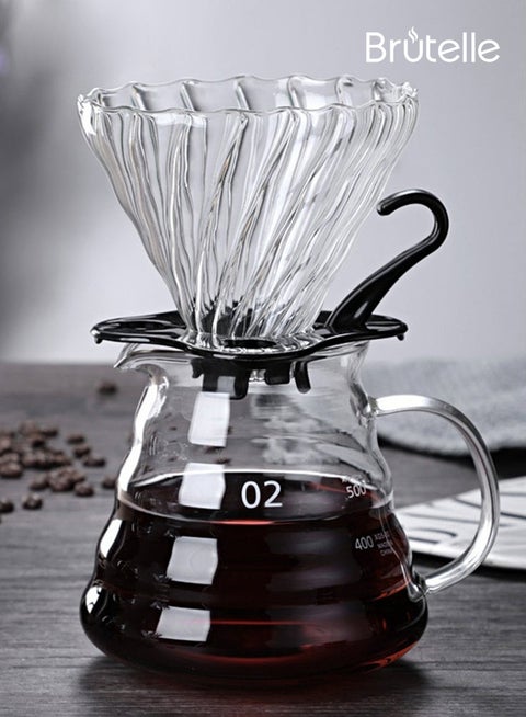 Pour Over Coffee Dripper 600ML Glass Coffee Maker with Filter Cup and Paper Hand Drip Coffee Brewer Portable Handmade Coffee Drip Kettle for Travel Camping Office Home