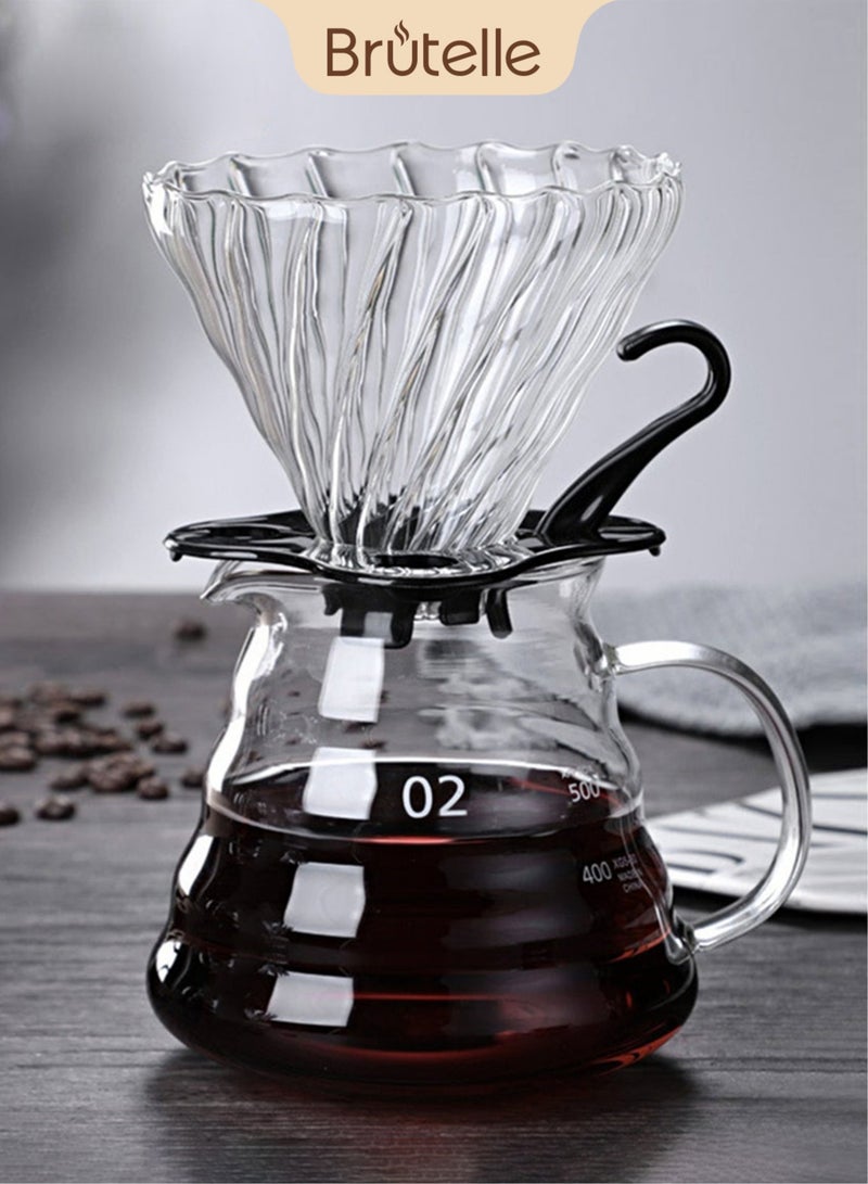 Brutelle Pour Over Coffee Dripper 600ML Glass Coffee Maker with Filter Cup and Paper Hand Drip Coffee Brewer Portable Handmade Coffee Drip Kettle for Travel Camping Office Home - Image 1