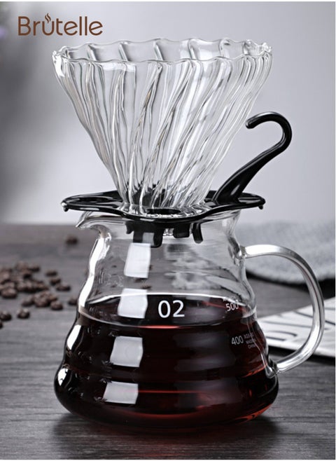 Pour Over Coffee Dripper 600ML Glass Coffee Maker with Filter Cup and Paper Hand Drip Coffee Brewer Portable Handmade Coffee Drip Kettle for Travel Camping Office Home