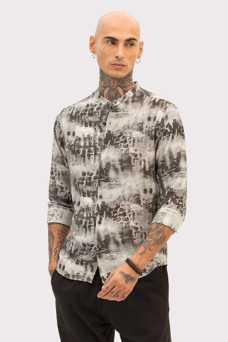 SNITCH Dark Brown Slim Fit Abstract Shirt