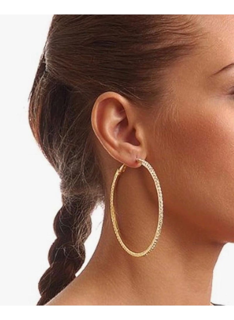 ُTablouhaty Modern Gold-Tone Hoop Earrings – Elegant Slim Diamond-Cut Textured Hoops for Women - Image 3