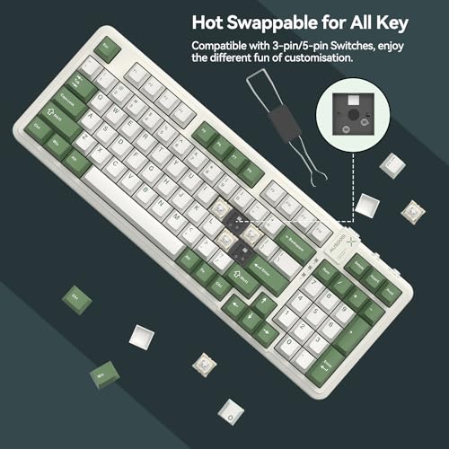 AUSDOM 98Pro Wireless Mechanical Keyboard, Tri-Mode BT/2.4GHz/USB-C Hot Swappable Custom Gaming Keyboard with Backlit, Gasket Structure, Linear Switches for Windows/Mac/PC (Clicky Sound) - Image 3