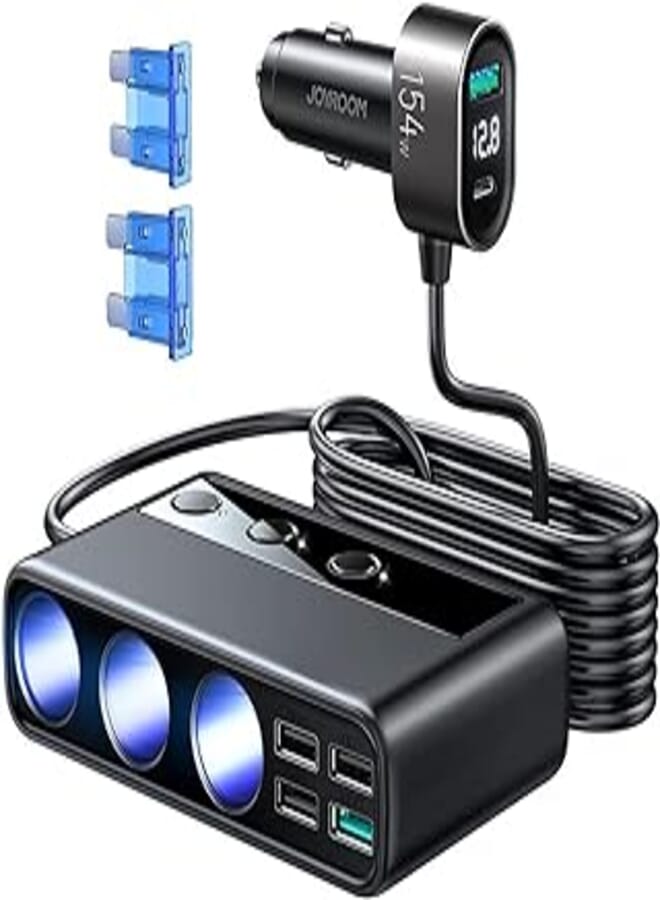 Joyroom JR-Cl06 154W Car Cigarette Lighter Adapter With Three Sockets Six Ports Pd+Qc3.0 Usb 4 - Black