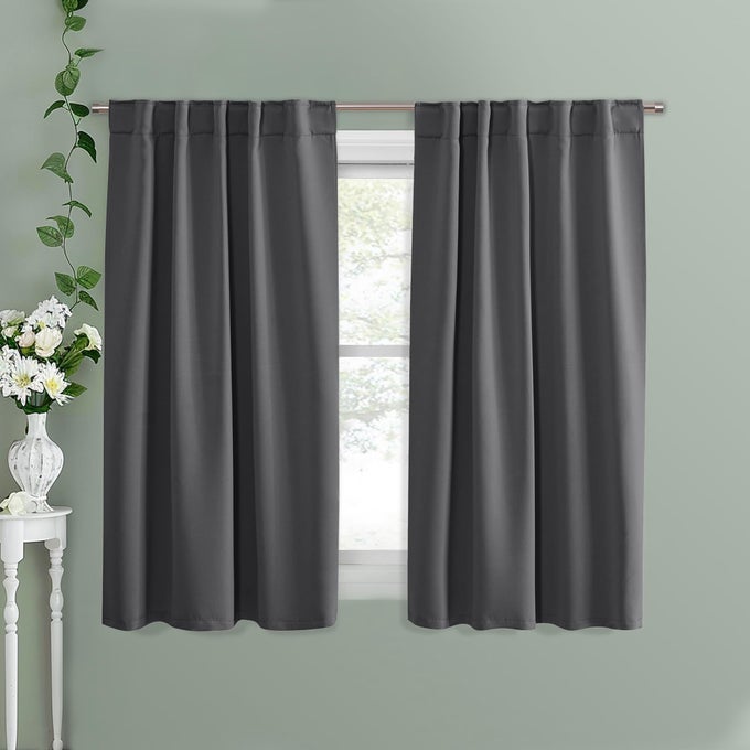 BLACKOUT WINDOW CURTAINS SHORT GRAY THERMAL INSULATED DRAPES BACK TABROD POCKET ROOM DARKENING PANELS ENERGY SAVING FOR BEDROOMBATHROOM 42 W X 54 L GREY 1 PAIR