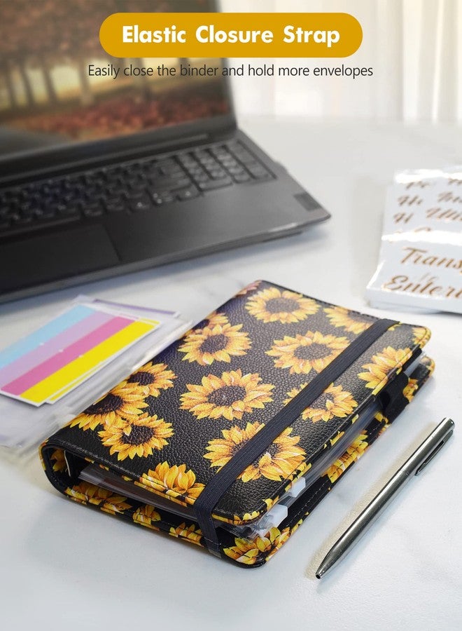 Zreal A6 Budget Binder for Money Saving, PU Leather Budget Planner with 8 Cash Envelopes, Budget Sheets & Rose Gold Category Stickers, Money Organizer for Cash (Black Sunflower) - Image 3