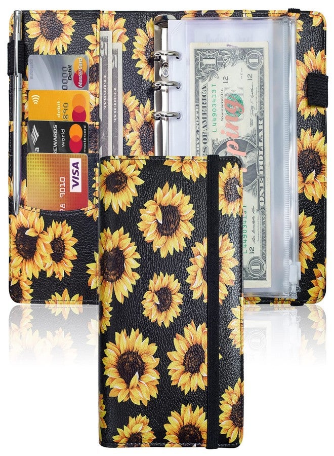 Zreal A6 Budget Binder for Money Saving, PU Leather Budget Planner with 8 Cash Envelopes, Budget Sheets & Rose Gold Category Stickers, Money Organizer for Cash (Black Sunflower) - Image 1