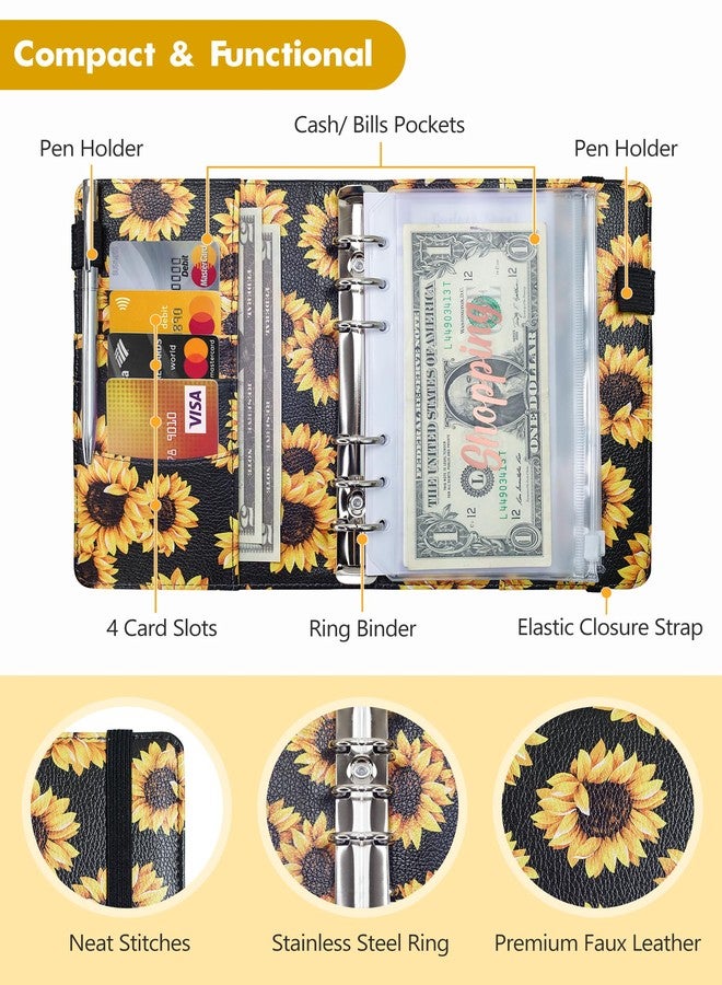 Zreal A6 Budget Binder for Money Saving, PU Leather Budget Planner with 8 Cash Envelopes, Budget Sheets & Rose Gold Category Stickers, Money Organizer for Cash (Black Sunflower) - Image 4