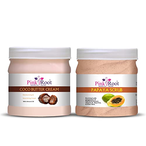 Pink Root Cocoa Butter Cream 500ml with Papaya Scrub 500ml - Image 1