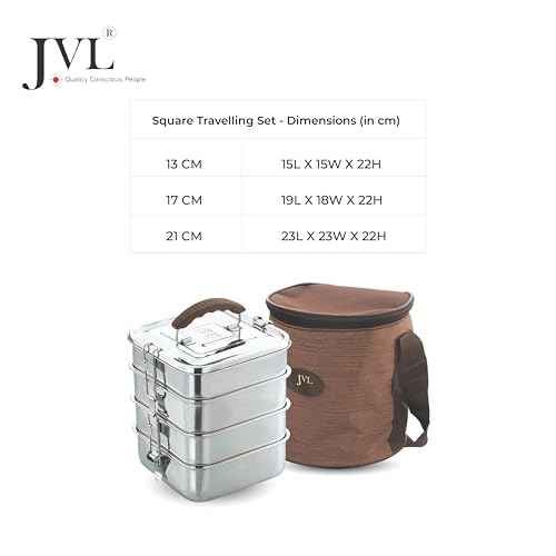 JVL Stainless Steel Square Tiffin Box with Inner Plate and Handle - 4-Compartment Lunch Box, Ideal for School and Office Use, Easy-to-Clean Food Storage Container (Big, Silver) - Image 5