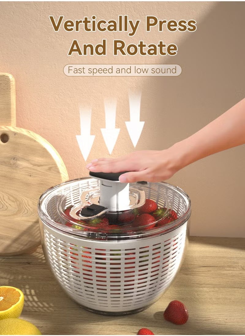 Large Salad Spinner of 6L, Multifunction Fruit Cleaner Drainer, Manual Reusable Quick Dry Vegetable Dryer with Bowl and Colander, Manual Salad Spinner and Drain Lettuce Quick Spinner, BPA Free