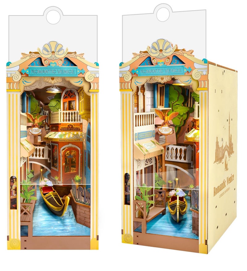 Rolife DIY Book Nook Kit for Adults Miniature Dollhouse Booknook Kit 3D Wooden Puzzle Creative Decorative Bookends Bookshelf Diorama Insert Crafts Hobbies Gifts Romantic Venice - Image 3