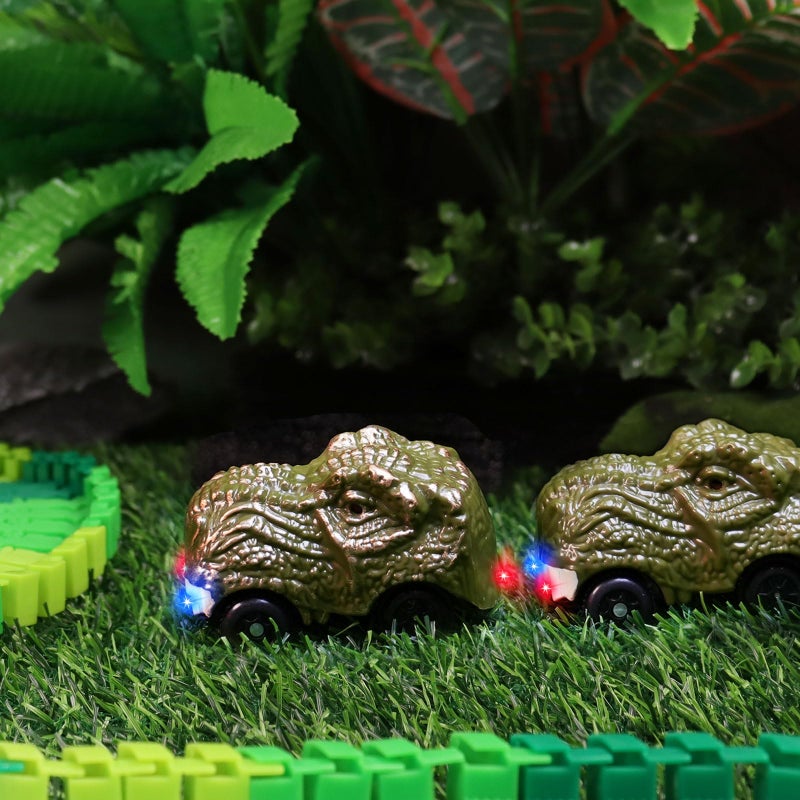 BEMITON Pack of 2 Dinosaur Car Toy - Birthday Gifts for 3 4 5 6 7 Year Old Boys Kids, Replacement Track Car with LED Light Up - Dino Accessories Compatible with Race Track Building Kits - Image 3