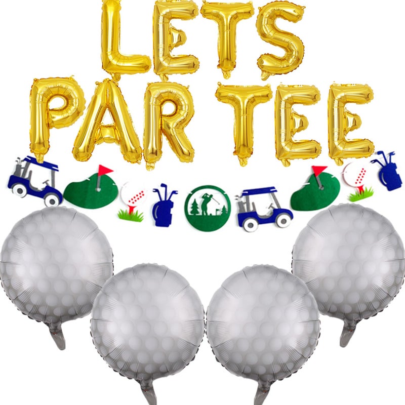 DUFACAI Lets Partee Golf Party Balloons Decorations Banner Men Boys Birthday Decoration Sport Themed Party Supplies Foil Mylar Golf Ball Balloons for Birthday Baby Shower Retirement Party Gold - Image 3