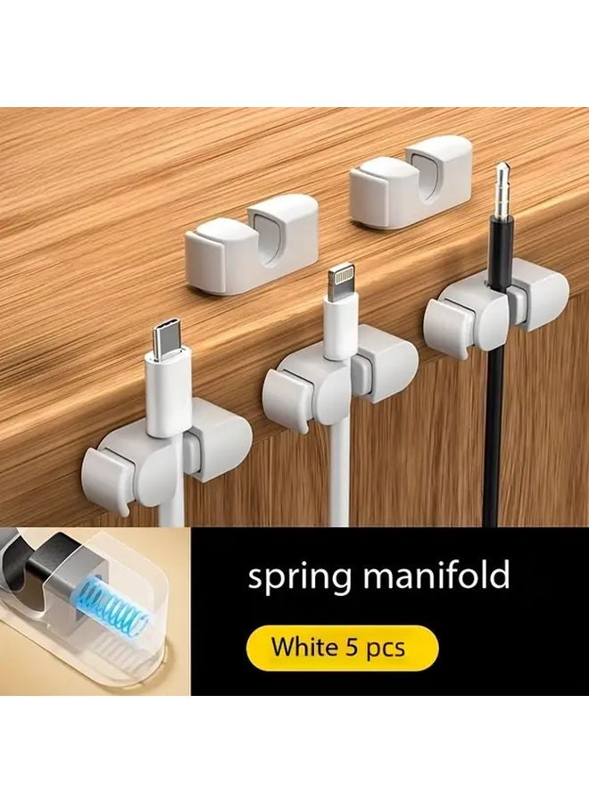 White 5 Pack Self Adhesive Cord Organizers With Spring Clamp Cable Management Clips - Image 1