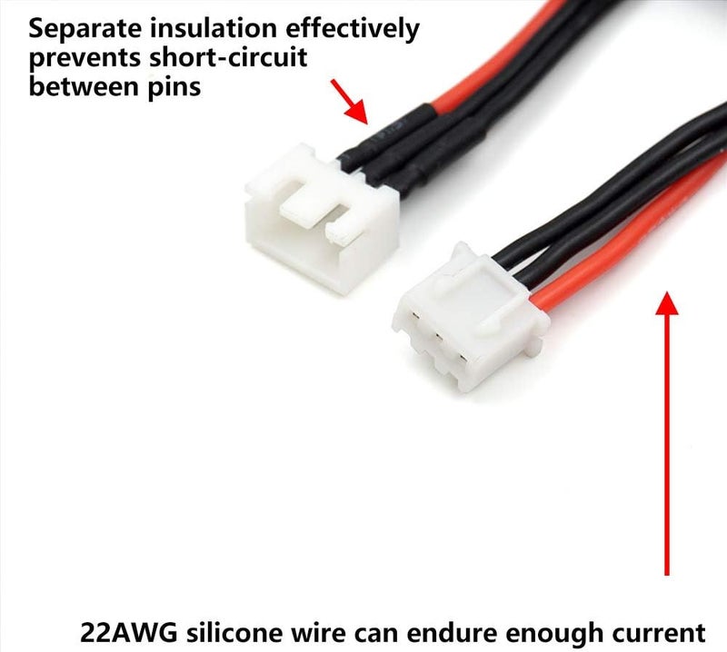 elechawk JST-XH 2S Balance Plug Extension Lead Wire 200mm 5 PCS for LiPo Battery Balance Charging 22AWG Silicone - Image 3