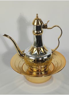 HTH 2.5L Classic Engraved Design Arab Traditional Hand Washing Set Stainless Steel Mirror Finish Long Tail Water Pot with Basin Set for Home Hotel Outdoor Travel Picnic 33 cm  - Image 2