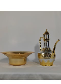 HTH 2.5L Classic Engraved Design Arab Traditional Hand Washing Set Stainless Steel Mirror Finish Long Tail Water Pot with Basin Set for Home Hotel Outdoor Travel Picnic 33 cm  - Image 5