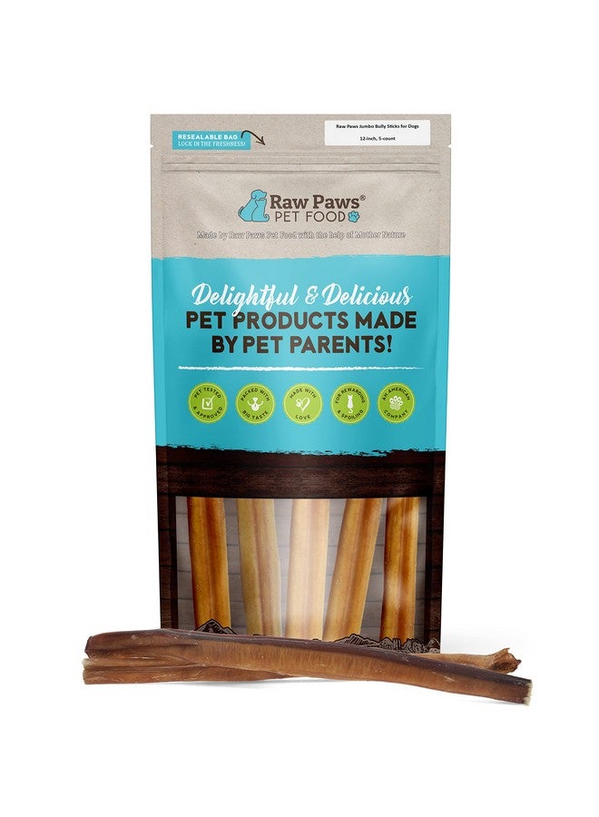 Raw Paws Jumbo Bully Sticks, 12" (5 Pack) - Extra Thick for Medium to Large Breeds - No Added Hormones, Free Range Cows - Pizzle Sticks for Dogs - Long Lasting Chews for Aggressive Chewers - Image 1