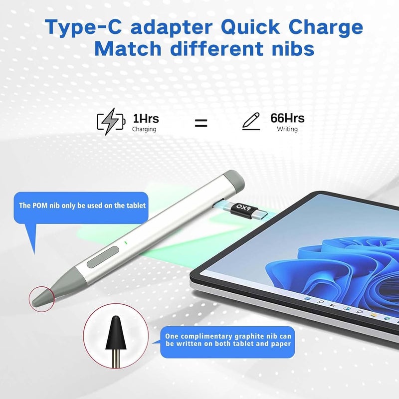 KASTWAVE Slim Pen 2 for Microsoft Surface with 4096 Pressure, Eraser & Right-Click, Palm Rejection, Graphite Nib, For Surface Pro 11/10/9/8-3/X, Surface Go 3-1, Book 3-1, Laptop1-3, Surface Studio 2+/2/1 - Image 5