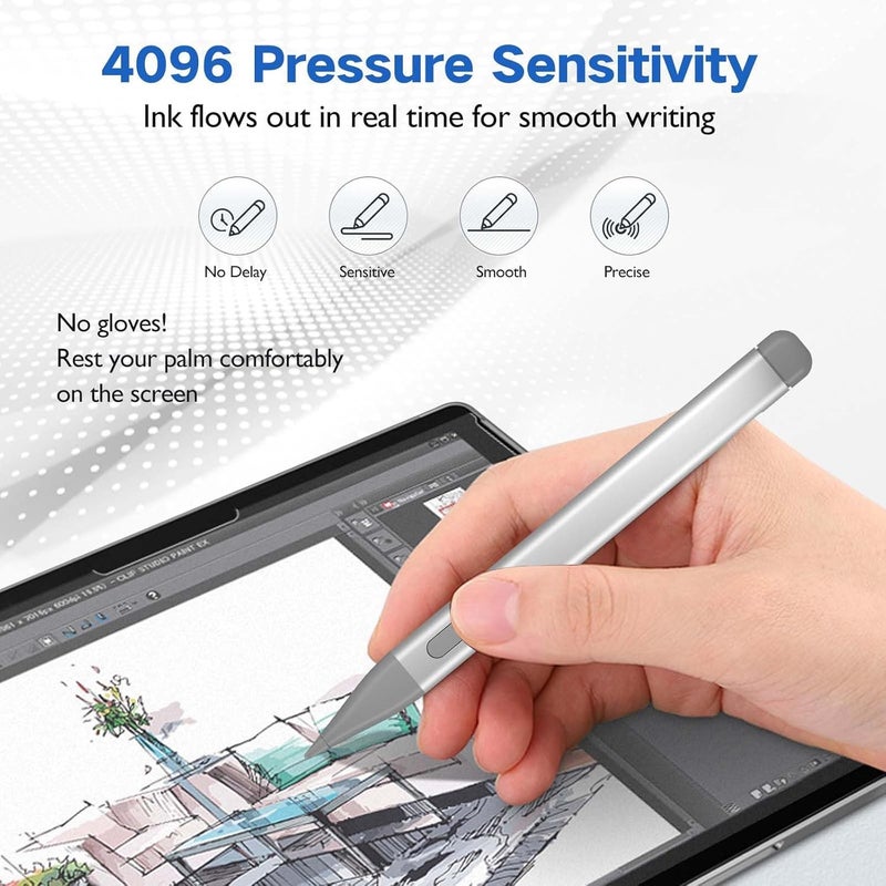 KASTWAVE Slim Pen 2 for Microsoft Surface with 4096 Pressure, Eraser & Right-Click, Palm Rejection, Graphite Nib, For Surface Pro 11/10/9/8-3/X, Surface Go 3-1, Book 3-1, Laptop1-3, Surface Studio 2+/2/1 - Image 4