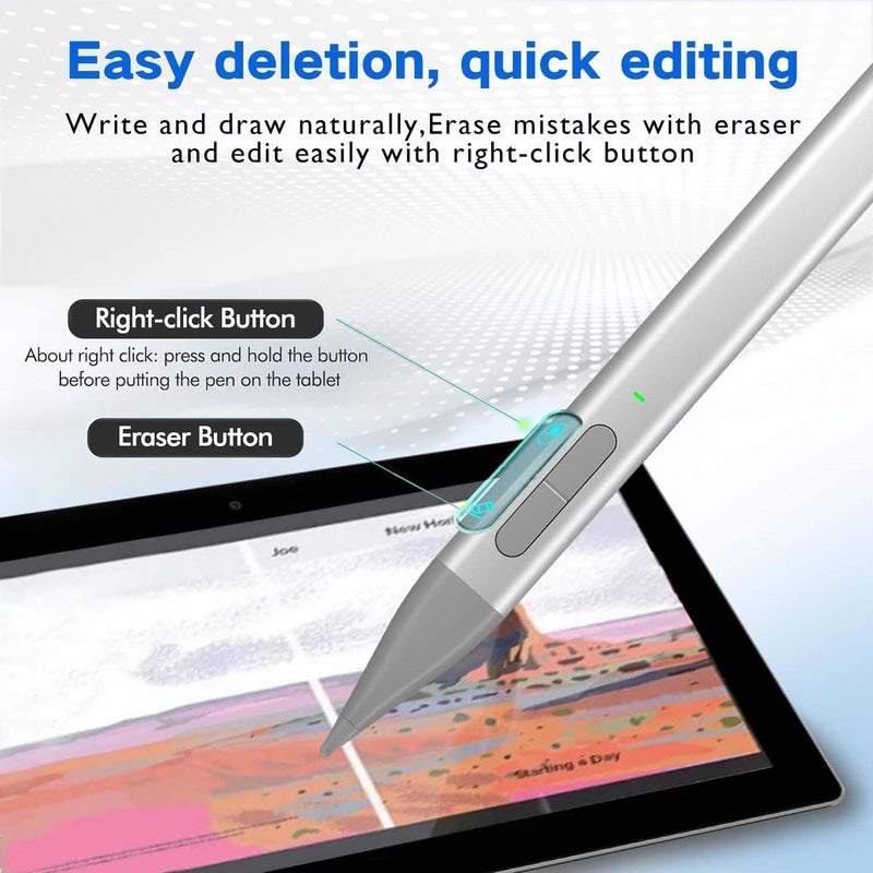 KASTWAVE Slim Pen 2 for Microsoft Surface with 4096 Pressure, Eraser & Right-Click, Palm Rejection, Graphite Nib, For Surface Pro 11/10/9/8-3/X, Surface Go 3-1, Book 3-1, Laptop1-3, Surface Studio 2+/2/1 - Image 2