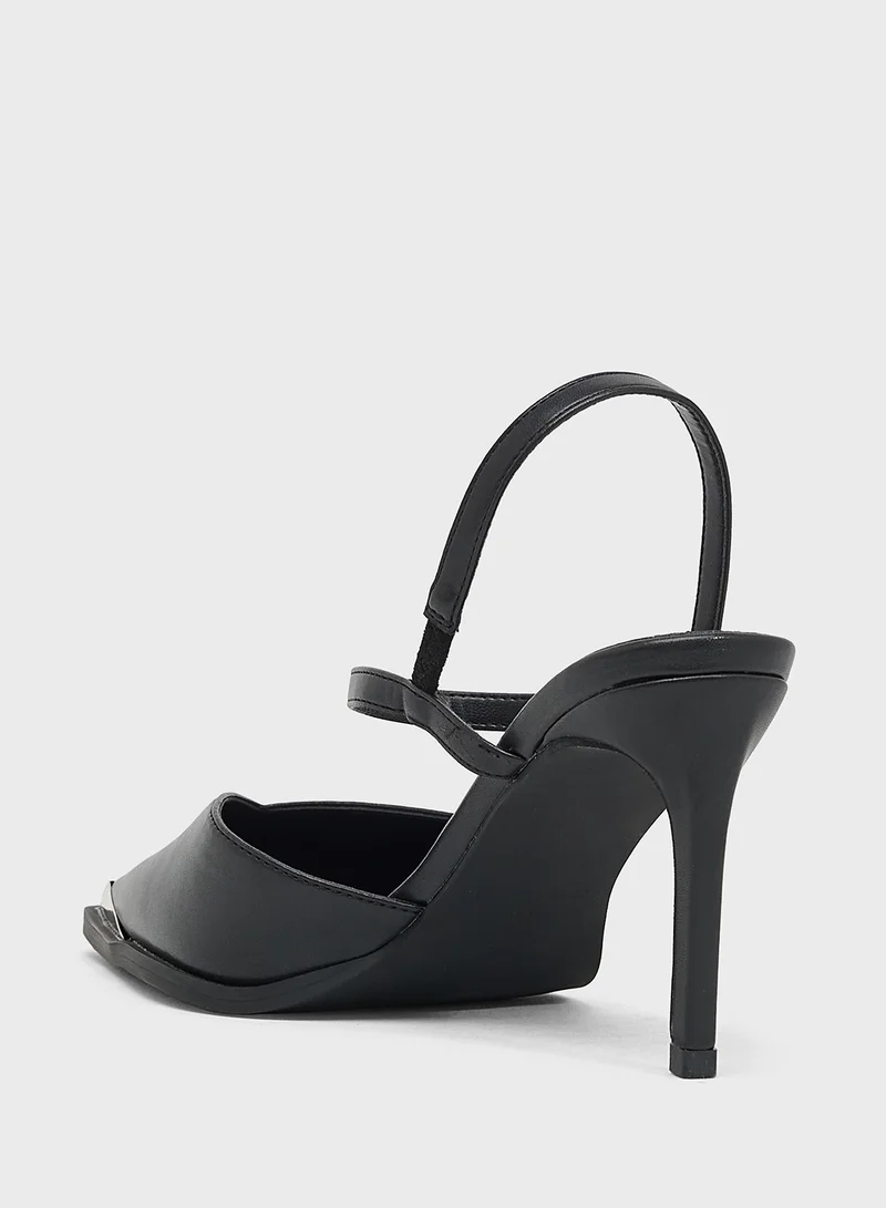 ELLA High Heel Ankle Strap Pump With Metallic Trim