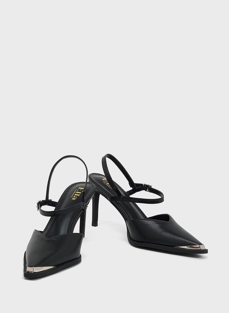 ايلا حذاء كعب عالٍ بحزام للكاحل مع لمسة معدنية - Image 4