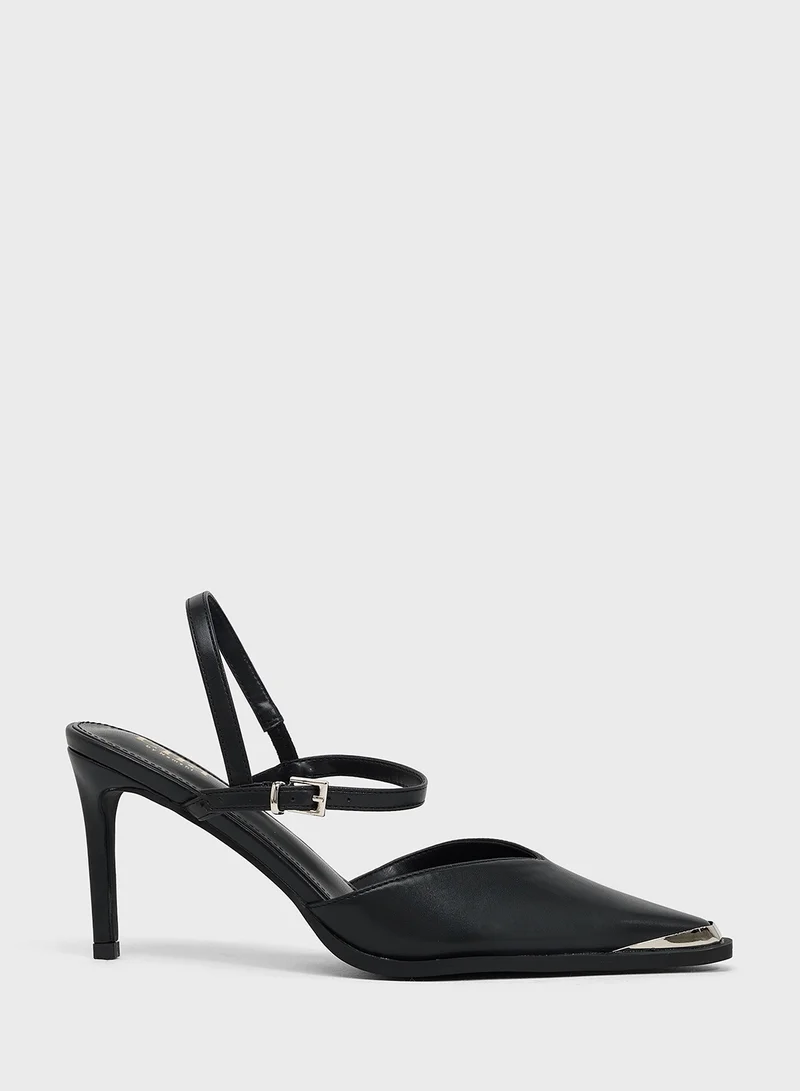 ايلا High Heel Ankle Strap Pump With Metallic Trim