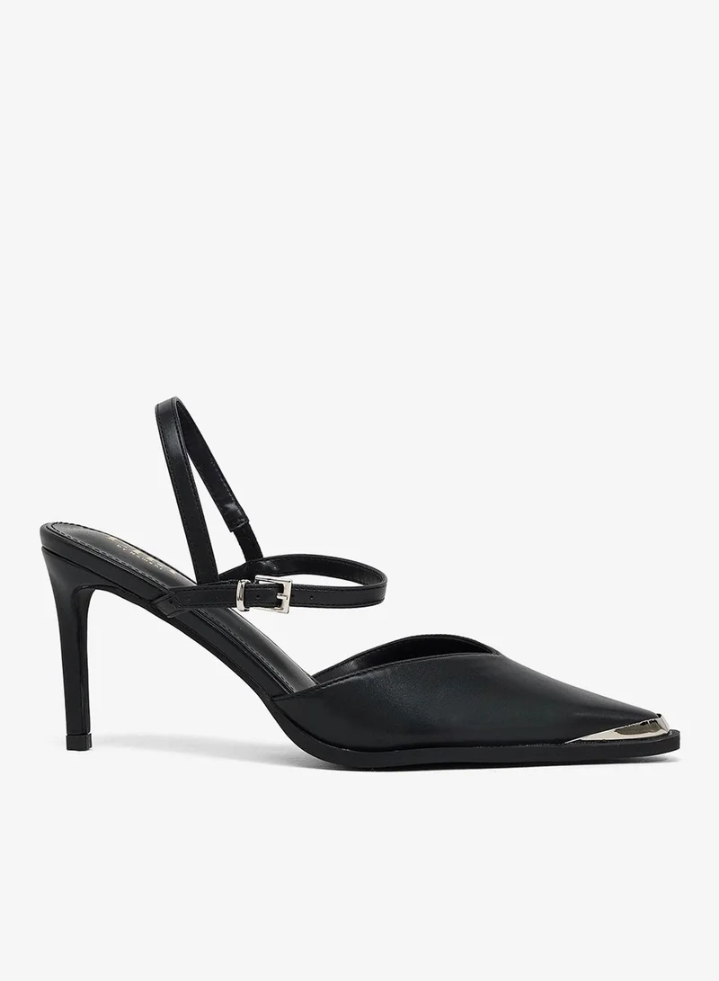 ايلا حذاء كعب عالٍ بحزام للكاحل مع لمسة معدنية