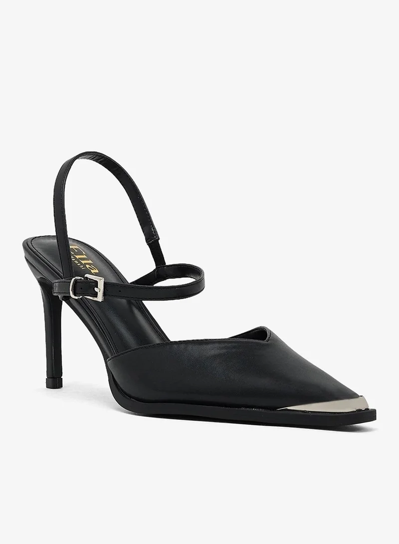 ايلا حذاء كعب عالٍ بحزام للكاحل مع لمسة معدنية