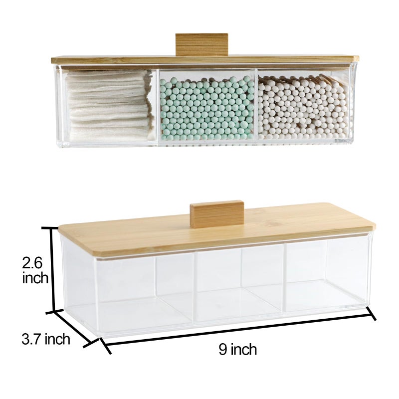 ZEXALOR Clear Bathroom Dresser Organizer - Cotton Ball Swab Holder with 3 Divided Compartments&Lid, Waterproof Transparent Small Plastic Storage Containers, Vanity Makeup Organization - Image 5