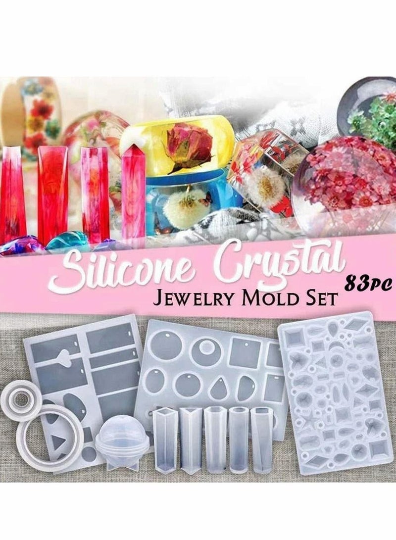 Excefore Handmade Crystal Glue Mold Set 83 Pcs Silicone Resin Kits Epoxy Resin Moulds for Jewelry Earrings Necklace Bracelet Nail Art Stencils Handmade Craft  - Image 2
