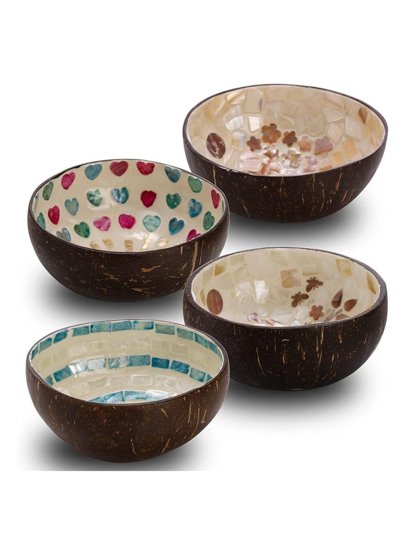 XiuWoo 4 Pack Coconut Shell Bowls Set with Assorted Beautiful Style Natural Decorative Coco for Smoothie Serving Fruits Dry Snack Handmade Vegan Friendly - Image 1