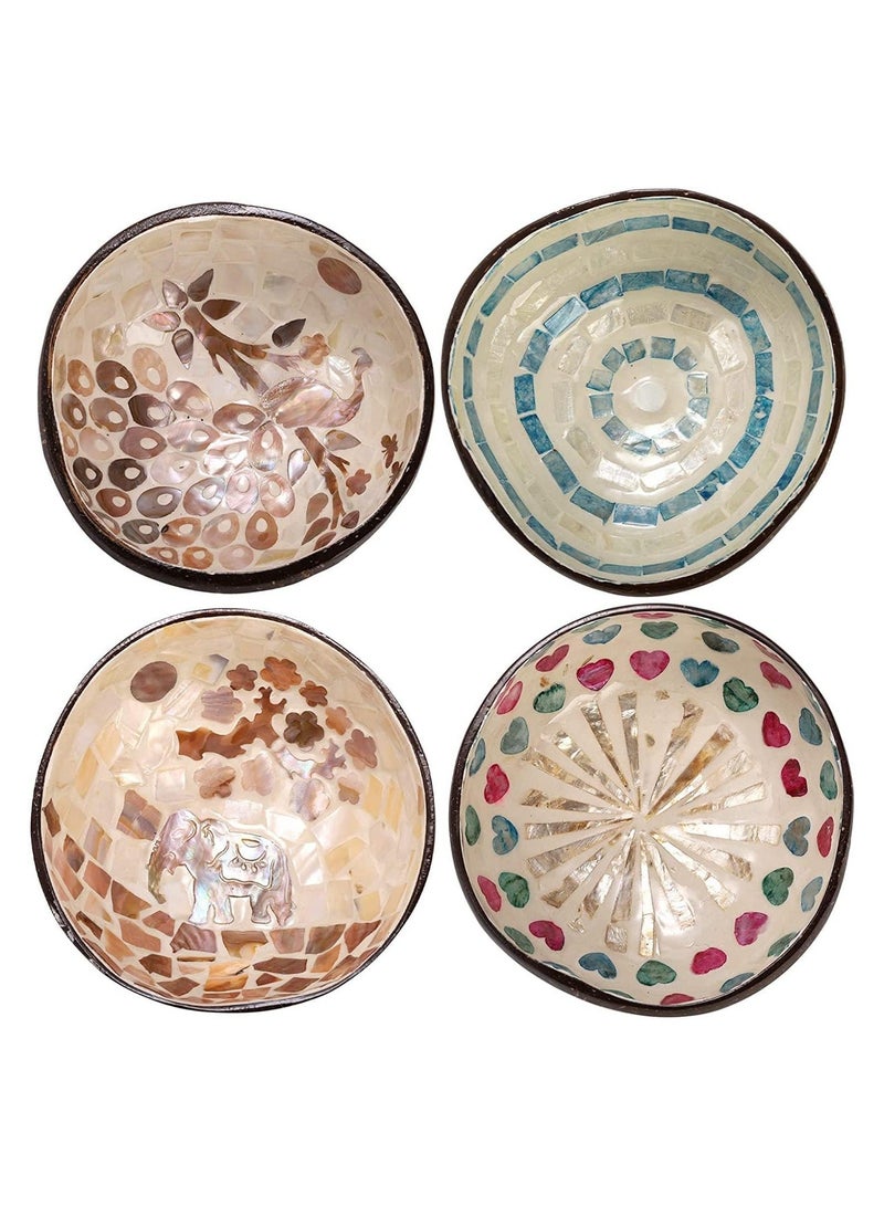 XiuWoo 4 Pack Coconut Shell Bowls Set with Assorted Beautiful Style Natural Decorative Coco for Smoothie Serving Fruits Dry Snack Handmade Vegan Friendly - Image 3