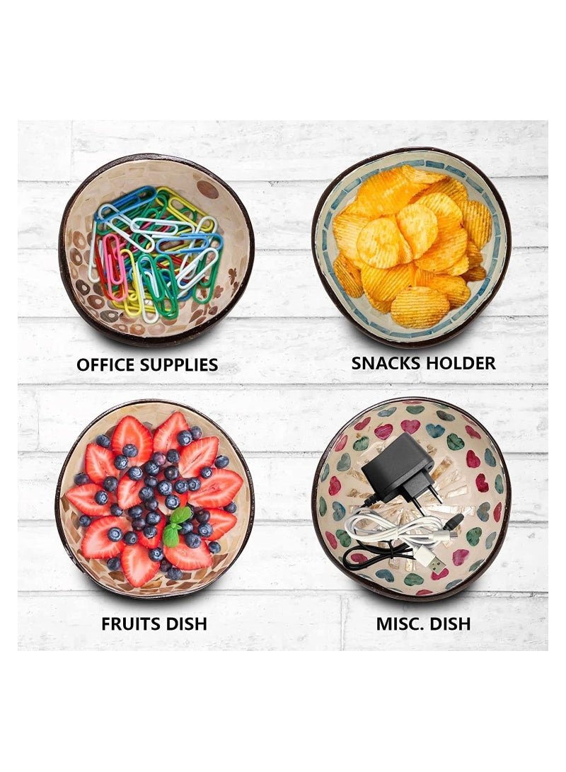 XiuWoo 4 Pack Coconut Shell Bowls Set with Assorted Beautiful Style Natural Decorative Coco for Smoothie Serving Fruits Dry Snack Handmade Vegan Friendly - Image 4