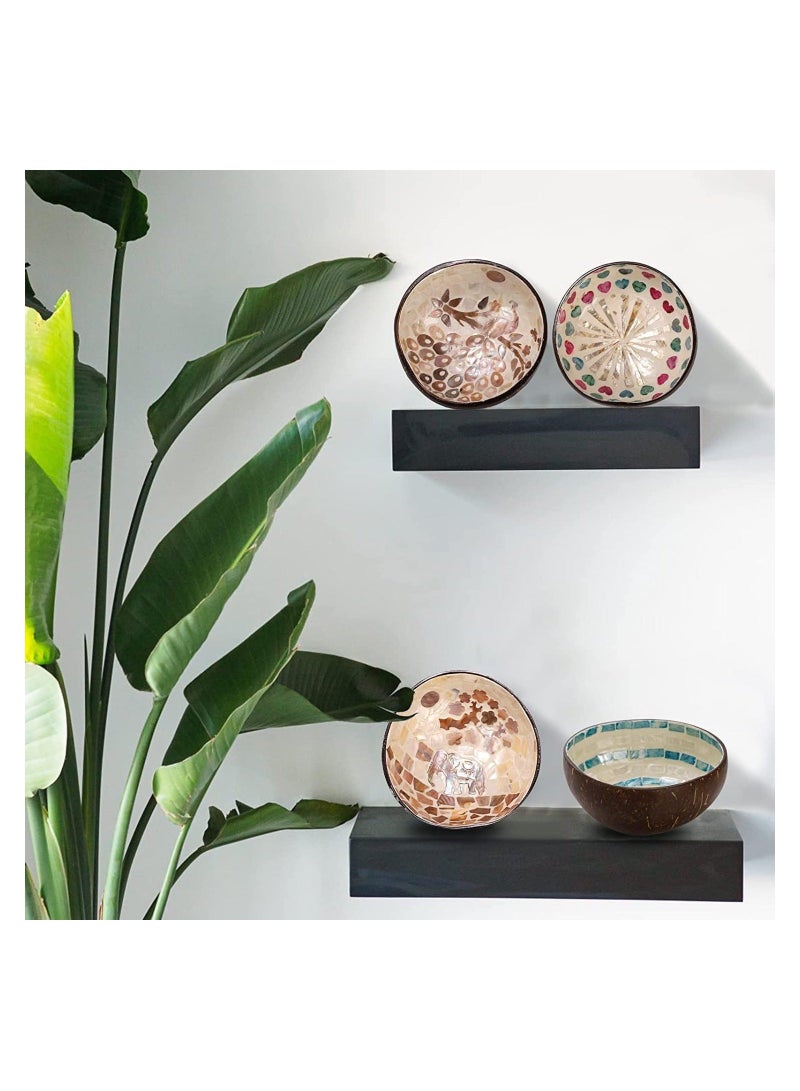 XiuWoo 4 Pack Coconut Shell Bowls Set with Assorted Beautiful Style Natural Decorative Coco for Smoothie Serving Fruits Dry Snack Handmade Vegan Friendly - Image 5