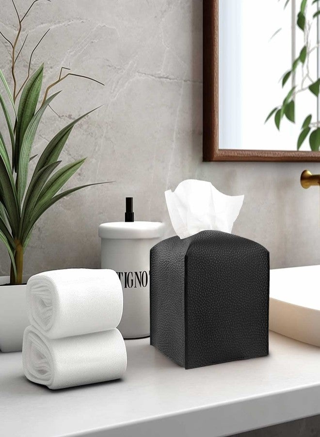 JESMINI Leather Tissue Box Cover Square - Tissue Holder with Bottom Belt [, Black] Aesthetic PU Leather Tissue Box Holder Decorative for Bathroom, Home Office Decor - Image 4